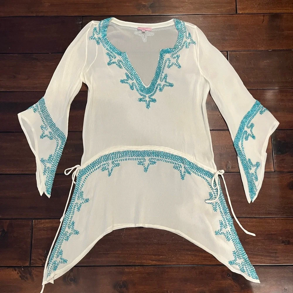 Calypso Beaded White tunic cover up - Picture 9 of 9